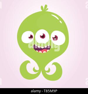 Cartoon carino monster alien o il polpo con tre occhi. Vettore illustrazione mostro per Halloween Illustrazione Vettoriale