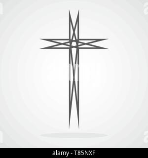 Grigio croce cristiana icona nel design piatto. Illustrazione Vettoriale. Abstract una croce cristiana.