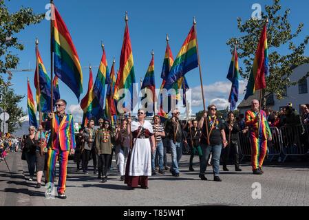 L'Islanda, la regione della capitale, Reykjavik, Gay Pride Parade 2017 Foto Stock