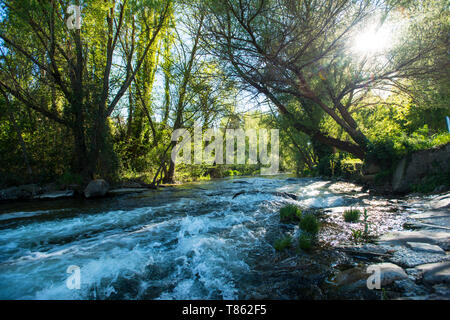 Fiume Eresma e il Parco Alameda a Segovia, Spagna Foto Stock