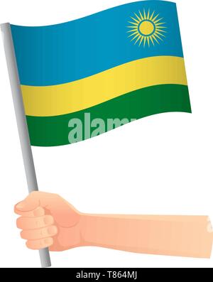 Ruanda bandiera in mano. Sfondo patriottico. Bandiera nazionale del Rwanda illustrazione vettoriale Illustrazione Vettoriale