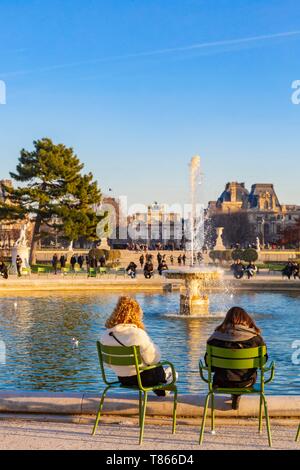 Francia, Parigi, giardino delle Tuileries in inverno, il bacino a sezione ottagonale Foto Stock