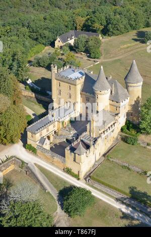 Francia, Dordogne, la valle della Dordogna, Perigord Noir, Marquay, Puymartin CASTELLO (vista aerea) Foto Stock