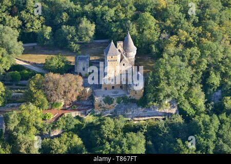 Francia, Dordogne, Perigord Noir, Marquay, Laussel Castello, vista aerea Foto Stock