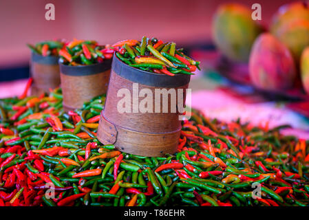 Il rosso e il verde spice a Saint Paul market place, Isola di Reunion Foto Stock