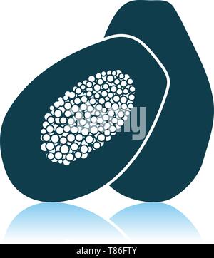 Icona di papaia su sfondo grigio. Ombra di Design di riflessione. Illustrazione Vettoriale. Illustrazione Vettoriale