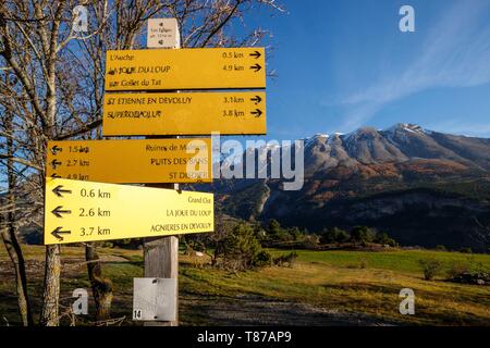 Francia, Hautes Alpes, il massiccio del Dévoluy, Agnieres en Dévoluy, la Montagne de Faraut in background Foto Stock