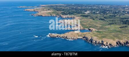 Francia, Vendee, Yeu island, la Pointe de la quota e la costa selvaggia (vista aerea) Foto Stock