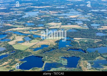 Francia, Indre, Mezieres en Brenne, riserva naturale regionale La Brenne stagni (vista aerea) Foto Stock