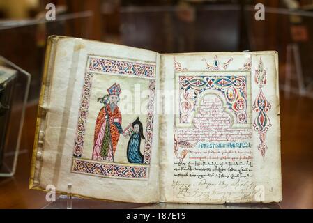 Armenia, Yerevan, libreria Matenadaran, rari manoscritti in lingua armena Foto Stock