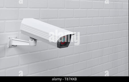 Telecamera TVCC sulla parete. Sistema di monitoraggio della protezione. 3D rendering immagine Foto Stock