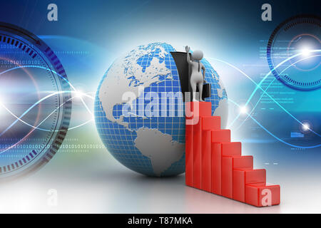 3d persone con il grafico e il Globe Foto Stock