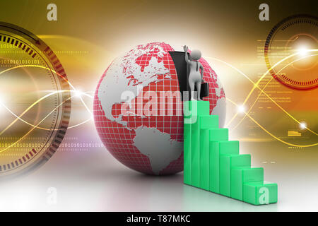 3d persone con il grafico e il Globe Foto Stock