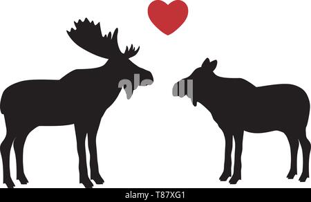 L'Alce Elk amore mammifero nero animale silhouette Illustrazione Vettoriale
