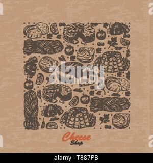 Piazza del vettore da diversi tipi di formaggio. Illustrazione di vettore per il tuo design Illustrazione Vettoriale