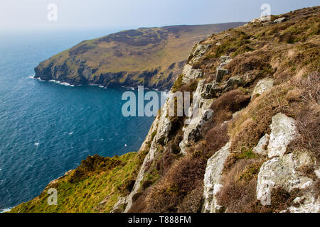 Raad Ny Foillan a testa di spagnolo, sentiero costiero intorno all'Isola di Man Foto Stock