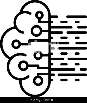 La metà ai icona del cervello, stile contorno Illustrazione Vettoriale