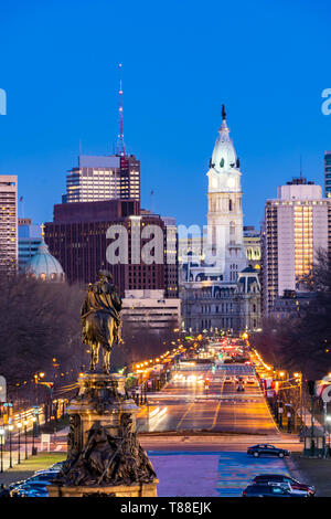 Philadelphia City Hall Clock Tower a Philadelphia, Pennsylvania, USA. Tramonto Foto Stock