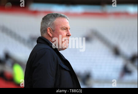 Portsmouth Manager Kenny Jackett durante il Cielo lega Bet One Play-off, Semi Finale, la prima gamba presso lo stadio di luce, Sunderland. Foto Stock