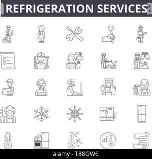 Servizi di refrigerazione le icone della linea, segni, set di vettore, concetto di contorno, illustrazione lineare Illustrazione Vettoriale