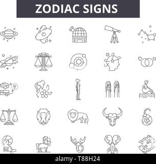 Segni zodiacali le icone della linea, segni, set di vettore, concetto di contorno, illustrazione lineare Illustrazione Vettoriale