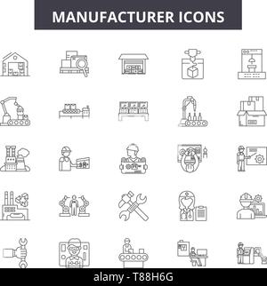 Linea produttore icone, segni, set di vettore, concetto lineare, illustrazione di contorno Illustrazione Vettoriale