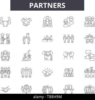I partner le icone della linea, segni, set di vettore, concetto lineare, illustrazione di contorno Illustrazione Vettoriale