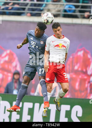 David ALABA, FCB 27 competere per la palla, affrontando, duello, intestazione zweikampf, azione, lotta contro Diego DEMME, RB Leipzig 31 RB LEIPZIG - FC Bayern Munich - DFL REGOLAMENTI VIETANO QUALSIASI USO DI FOTOGRAFIE come sequenze di immagini e/o quasi-VIDEO - 1.della Lega calcio tedesca , Leipzig, Germania, 11 maggio 2019 la stagione 2018/2019, giornata 33, FCB, Red Bull, München © Peter Schatz / Alamy Live News Foto Stock