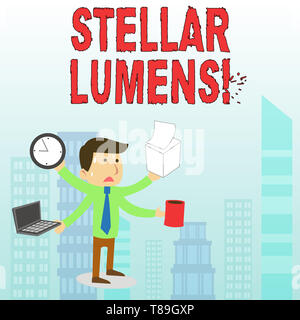 Conceptual la scrittura a mano che mostra la Stellar lumen. Concetto significato cryptocurrency piattaforma che utilizza sul rimborso e pagamenti Foto Stock