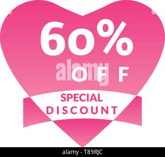 60% di sconto offerta- Sconto promozione vendita poster brillante, banner pubblicitari. Il giorno di San Valentino la vendita, vacanze convenienti tag, offerte speciali. Illustrazione Vettoriale
