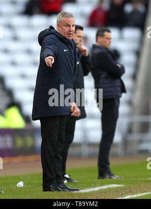 Portsmouth Manager Kenny Jackett durante il Cielo lega Bet One Play-off, Semi Finale, la prima gamba presso lo stadio di luce, Sunderland. Foto Stock