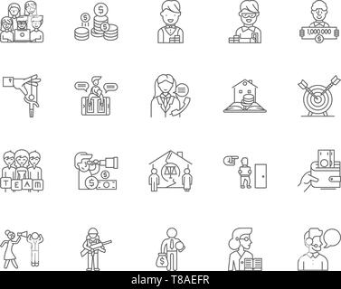 Agenzia di raccolta icone di linea, segni, set di vettore, illustrazione di contorno concept Illustrazione Vettoriale