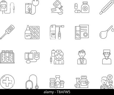 Le malattie le icone della linea, segni, set di vettore, illustrazione di contorno concept Illustrazione Vettoriale