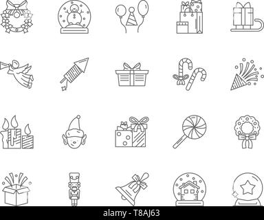 Merci di festa le icone della linea, segni, set di vettore, illustrazione di contorno concept Illustrazione Vettoriale