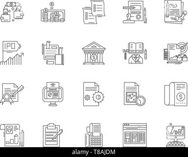 Finanziaria linea essentials icone, segni, set di vettore, illustrazione di contorno concept Illustrazione Vettoriale