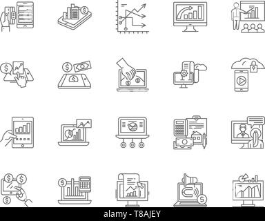 Fornitore di servizi finanziari le icone della linea, segni, set di vettore, illustrazione di contorno concept Illustrazione Vettoriale