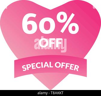 60% di sconto offerta- Sconto promozione vendita poster brillante, banner pubblicitari. Il giorno di San Valentino la vendita, vacanze convenienti tag, offerte speciali. Illustrazione Vettoriale