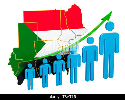 Rating di occupazione e disoccupazione o la mortalità e la fertilità in Sudan, concetto. 3D rendering isolati su sfondo bianco Foto Stock