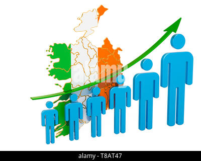 Rating di occupazione e disoccupazione o la mortalità e la fertilità in Irlanda, concetto. 3D rendering isolati su sfondo bianco Foto Stock