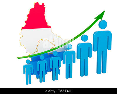 Rating di occupazione e disoccupazione o la mortalità e la fertilità in Lussemburgo il concetto. 3D rendering isolati su sfondo bianco Foto Stock