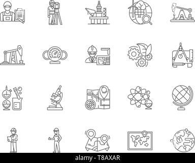 Servizi geologici le icone della linea, segni, set di vettore, illustrazione di contorno concept Illustrazione Vettoriale
