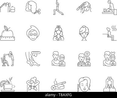 Consulente Sanitario le icone della linea, segni, set di vettore, illustrazione di contorno concept Illustrazione Vettoriale