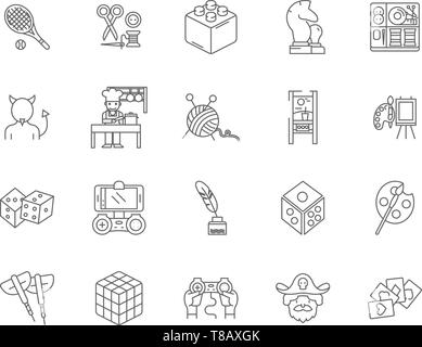 Hobby giocattolo e game shop le icone della linea, segni, set di vettore, illustrazione di contorno concept Illustrazione Vettoriale