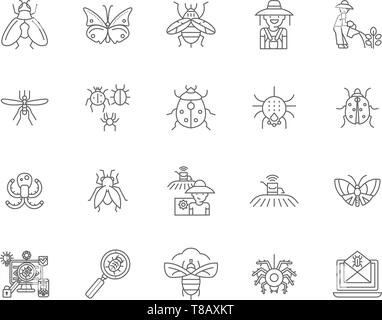Insetti le icone della linea, segni, set di vettore, illustrazione di contorno concept Illustrazione Vettoriale