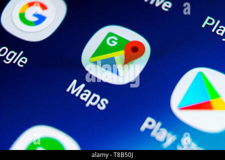 Sankt-Petersburg, Russia, Agosto 19, 2018: applicazione Google Maps icona sul Samsung Galaxy S9 schermo close-up. Google Maps icona. Google maps domin Foto Stock