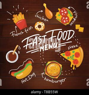 Vector fast food design con piatti diversi Illustrazione Vettoriale