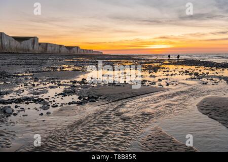 Francia, Somme, Baia di Somme Picardia Costa, Ault, crepuscolo sulle scogliere Foto Stock