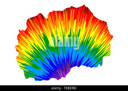 A nord della Macedonia - mappa è progettato rainbow abstract pattern colorati, Repubblica di Macedonia nord mappa fatta di esplosione di colori, Illustrazione Vettoriale