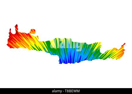 Creta - Mappa è progettato rainbow abstract pattern colorati, Creta (Repubblica Ellenica, Hellas) mappa fatta di esplosione di colori, Illustrazione Vettoriale