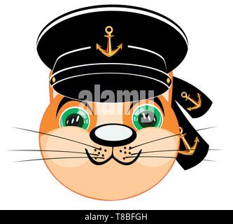 Illustrazione Vettoriale gatto animale nel copricapo del marinaio Illustrazione Vettoriale